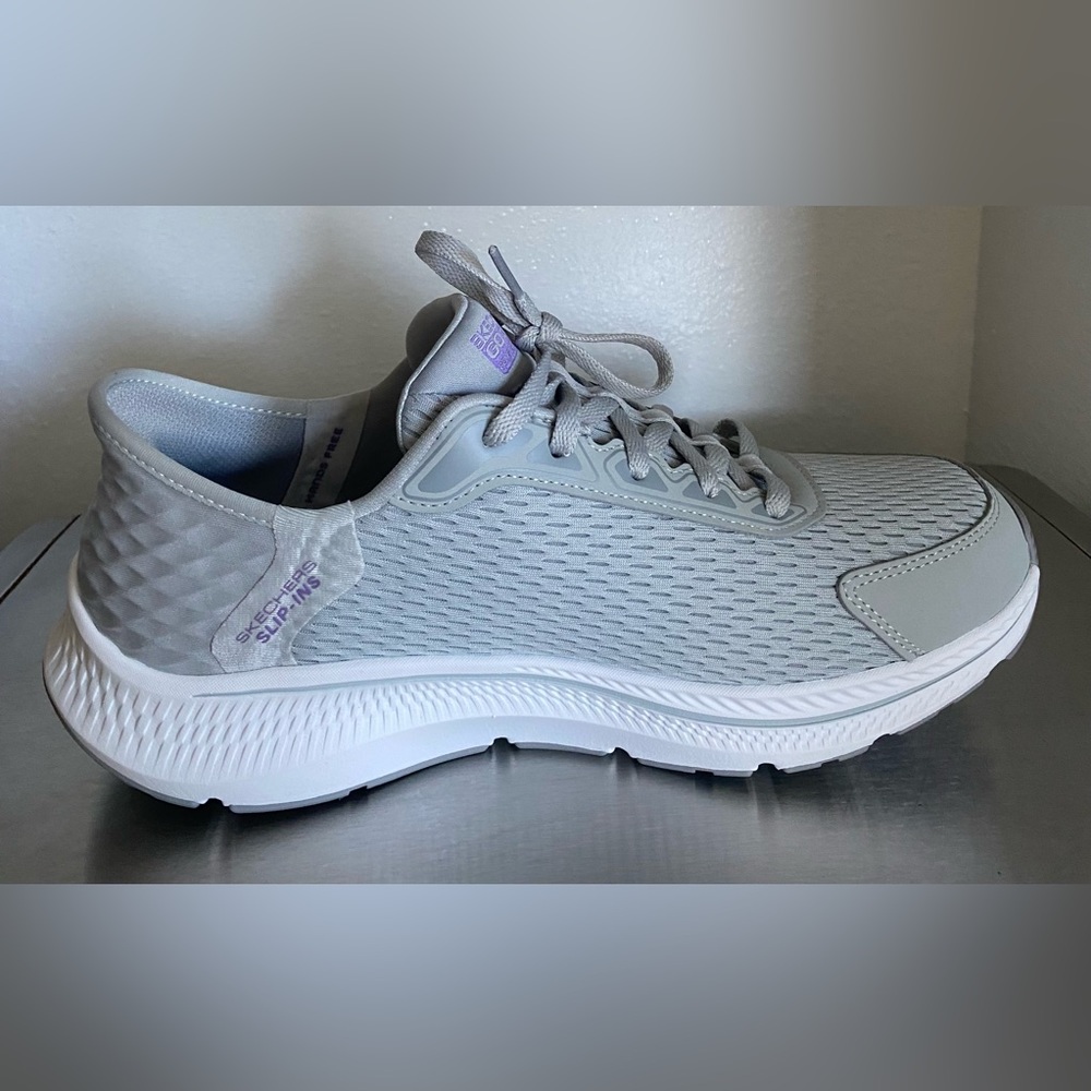 SKECHERS GO RUN CONSISTENT 2.0 Women's Light Gray and Purple Athletic Shoes - Picture 4 of 11